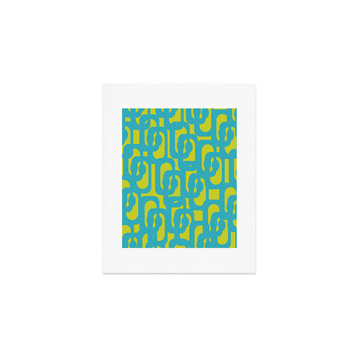 Mid Century Modern Loops Turquoise and Lime Green Pattern Art Print Gallery Image 1
