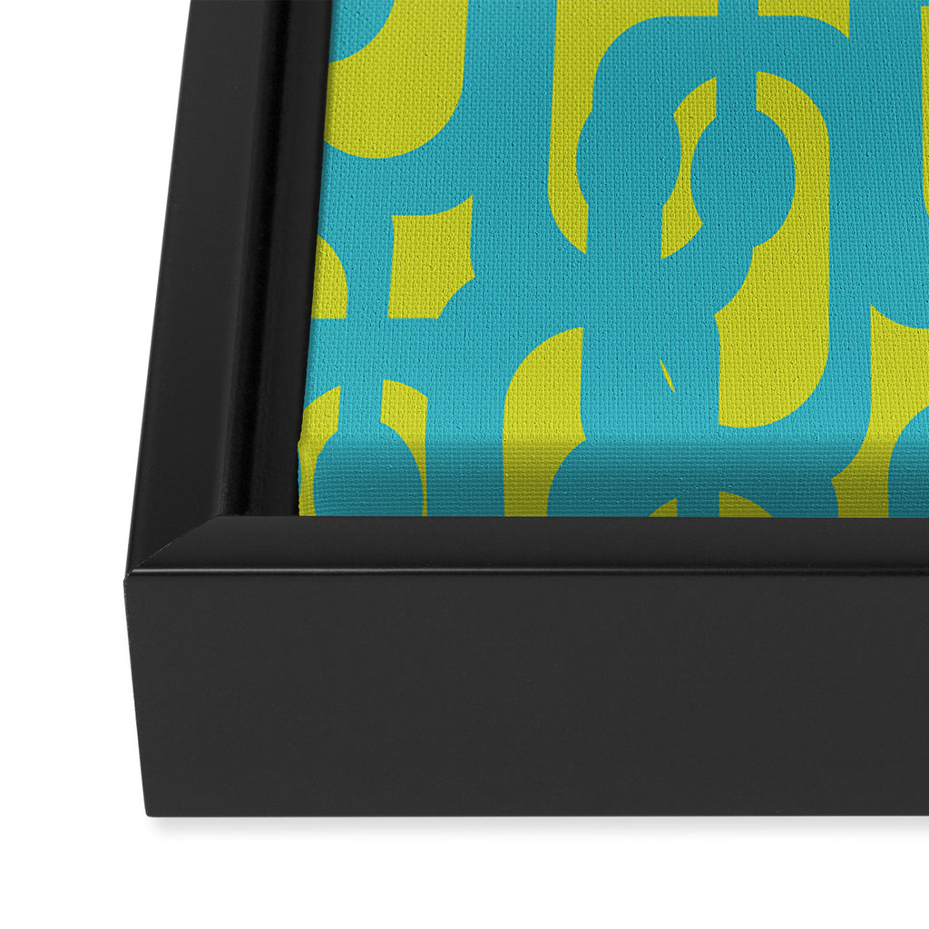 Mid Century Modern Loops Turquoise and Lime Green Pattern Framed Canvas Print Gallery Image 3