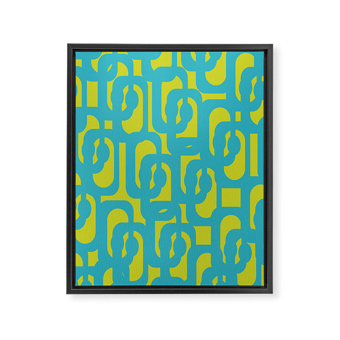 Mid Century Modern Loops Turquoise and Lime Green Pattern Framed Canvas Print Gallery Image 1