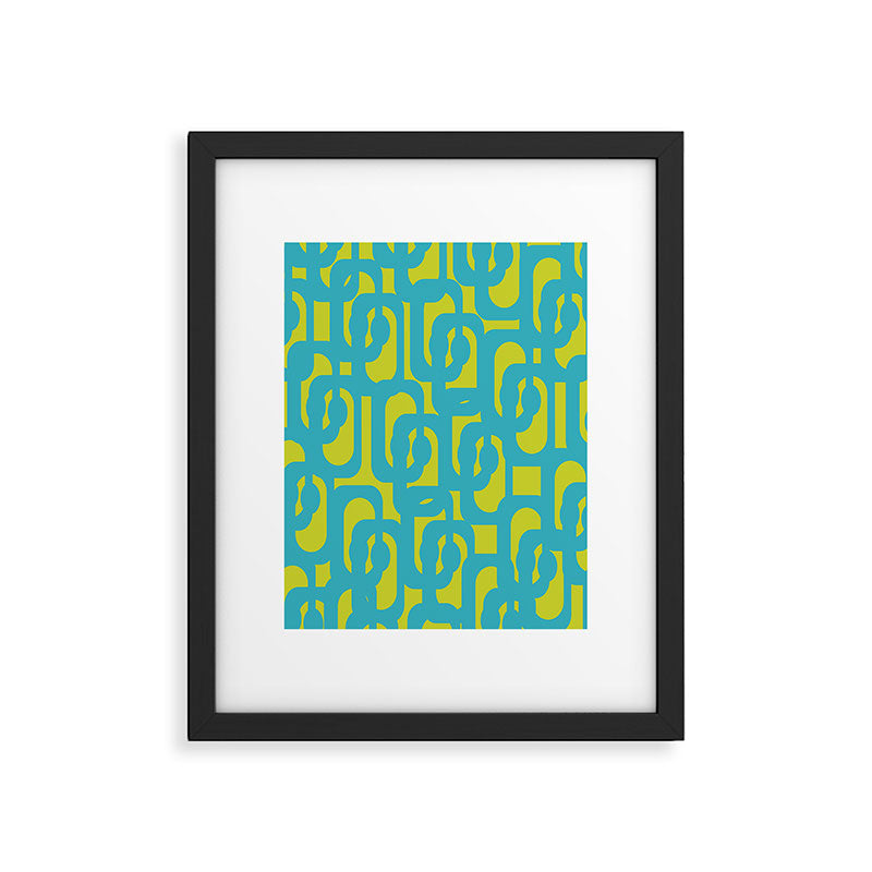 Mid Century Modern Loops Turquoise and Lime Green Pattern Framed Art Print Gallery Image 6