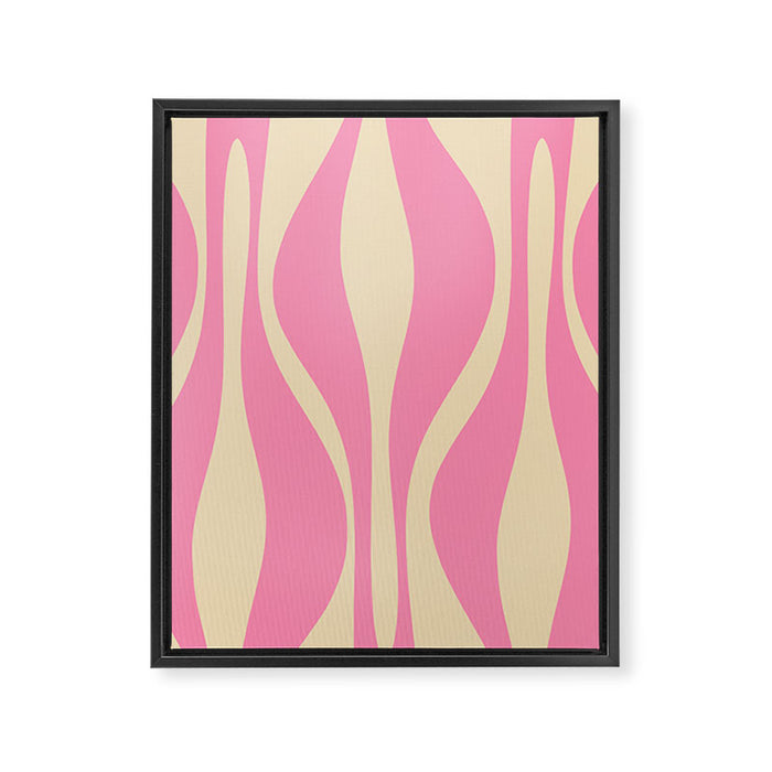 Mid Century Modern Lounge Retro Ogee Pattern in Pink and Cream Framed Canvas Print Gallery Image 1