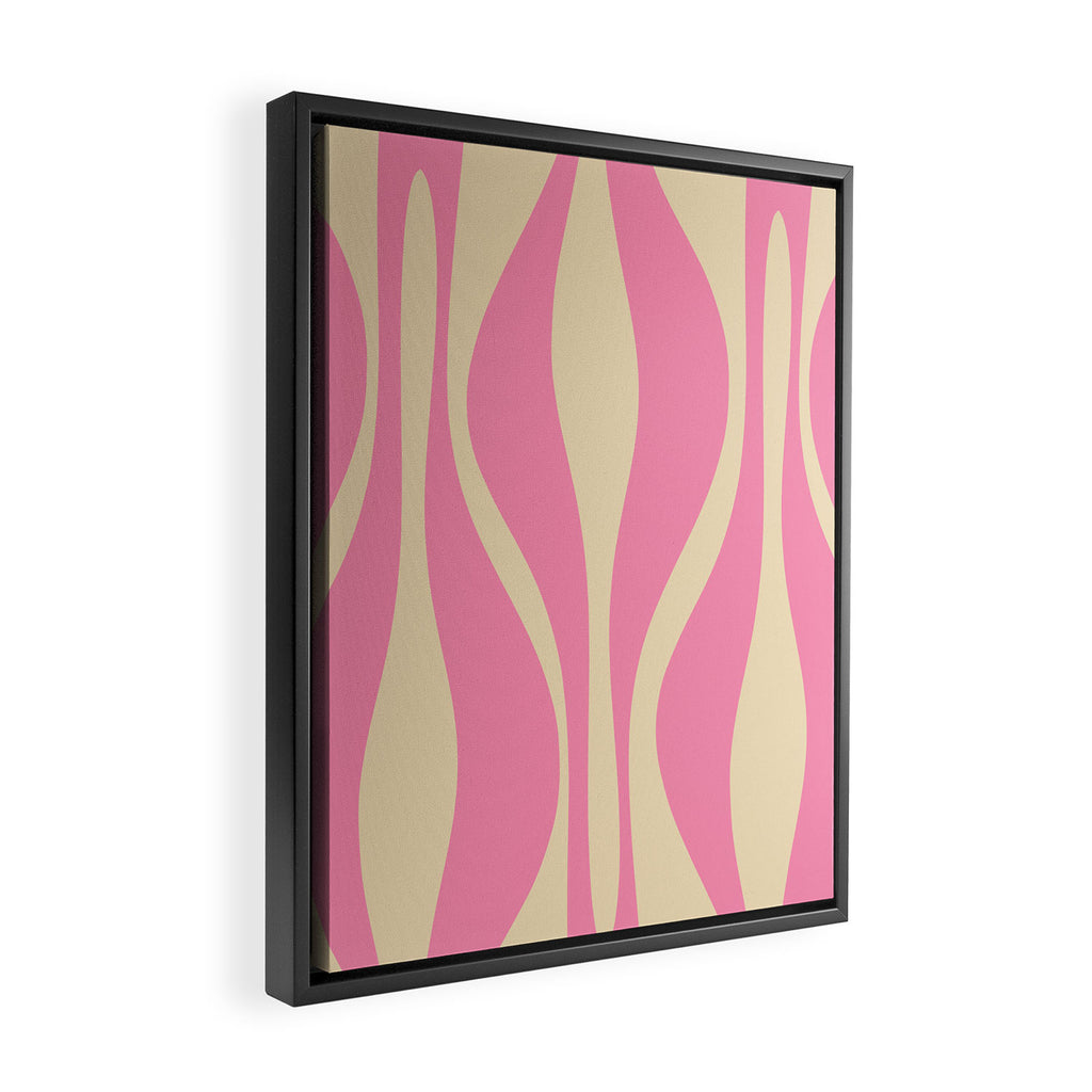 Mid Century Modern Lounge Retro Ogee Pattern in Pink and Cream Framed Canvas Print Gallery Image 2
