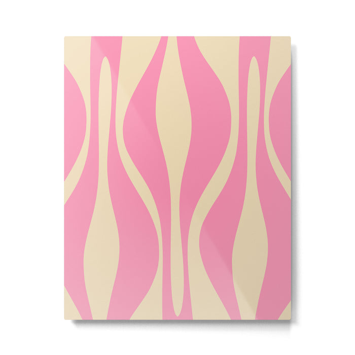 Mid Century Modern Lounge Retro Ogee Pattern in Pink and Cream Metal Print Gallery Image 1