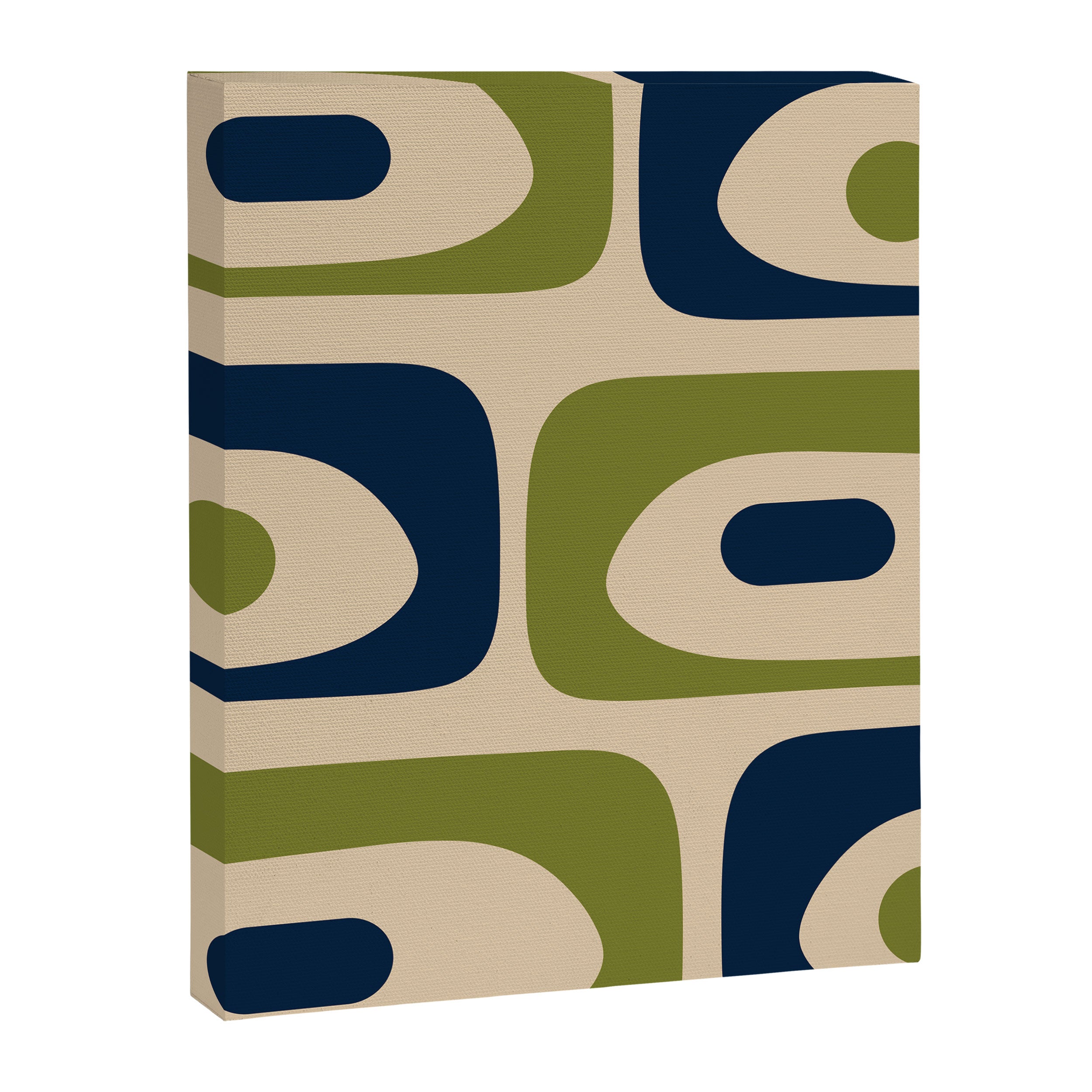 Mid Century Modern Minimalist Abstract Piquet Pattern in Mid Mod Beige Navy Blue Olive Green Canvas Print Gallery Image 8
