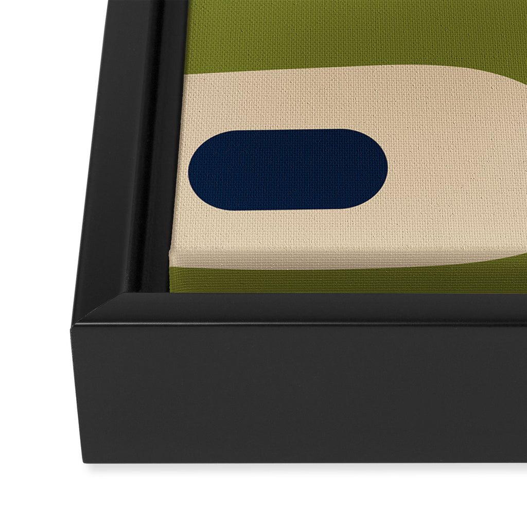 Mid Century Modern Minimalist Abstract Piquet Pattern in Mid Mod Beige Navy Blue Olive Green Framed Canvas Print Gallery Image 3