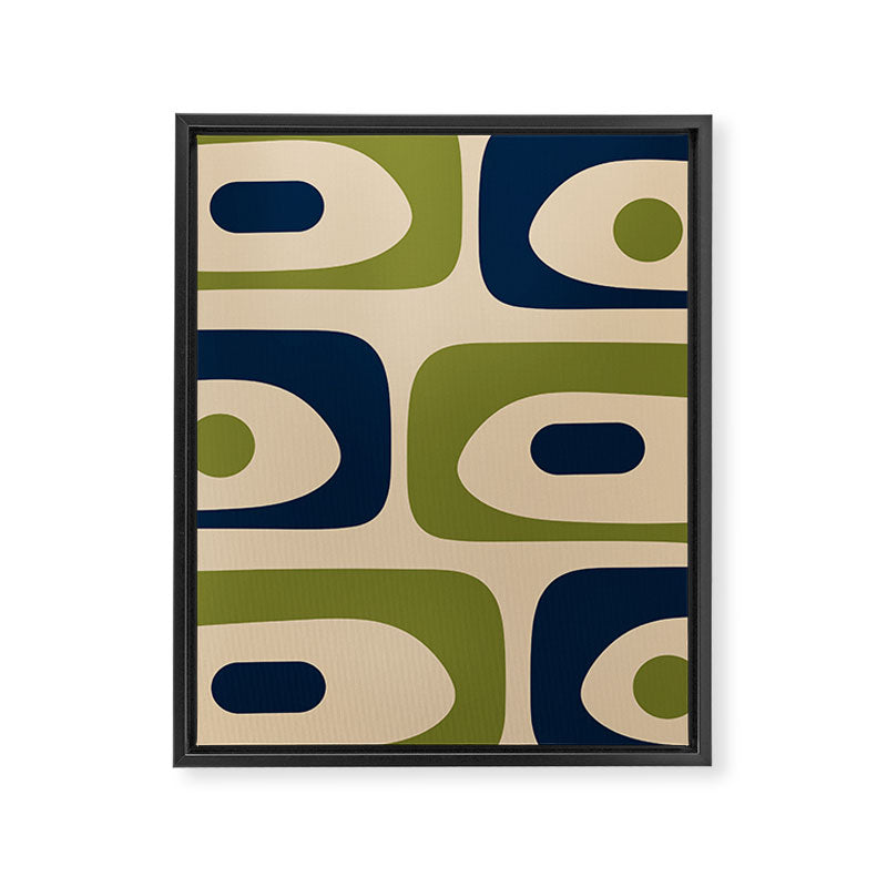 Mid Century Modern Minimalist Abstract Piquet Pattern in Mid Mod Beige Navy Blue Olive Green Framed Canvas Print Gallery Image 8