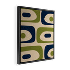 Mid Century Modern Minimalist Abstract Piquet Pattern in Mid Mod Beige Navy Blue Olive Green Framed Canvas Print Gallery Image 2