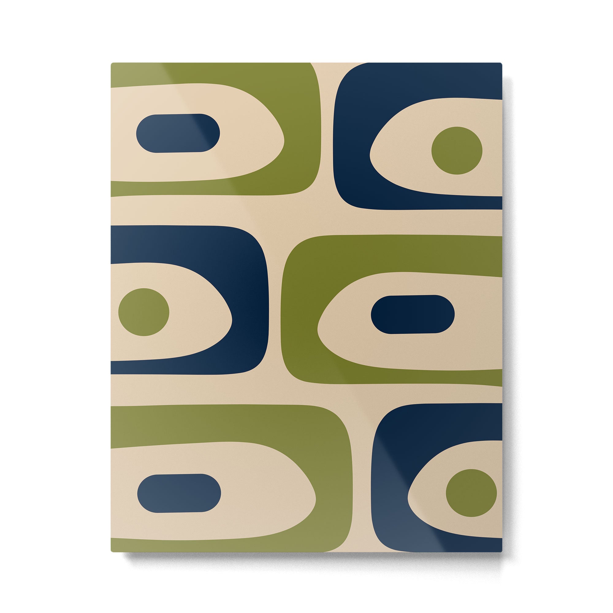 Mid Century Modern Minimalist Abstract Piquet Pattern in Mid Mod Beige Navy Blue Olive Green Metal Print Gallery Image 6