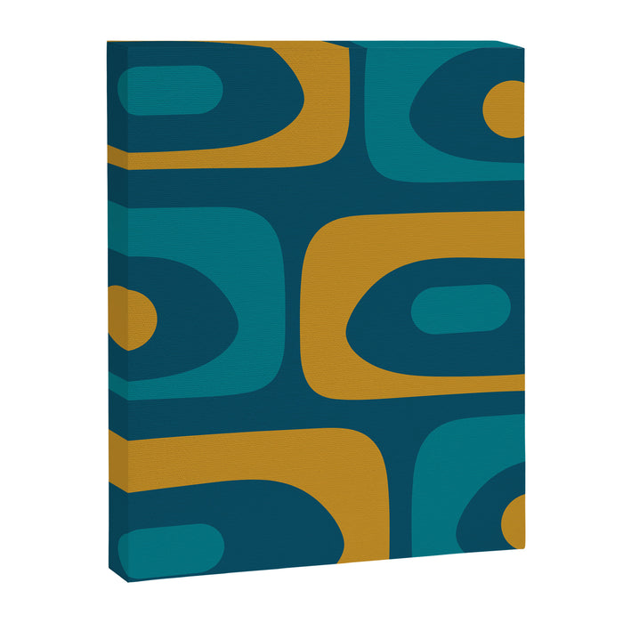 Mid Century Modern Minimalist Abstract Piquet Pattern in Moroccan Teal Blue and Mustard Gold Canvas Print Gallery Image 1