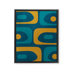 Mid Century Modern Minimalist Abstract Piquet Pattern in Moroccan Teal Blue and Mustard Gold Framed Canvas Print Gallery Image 8