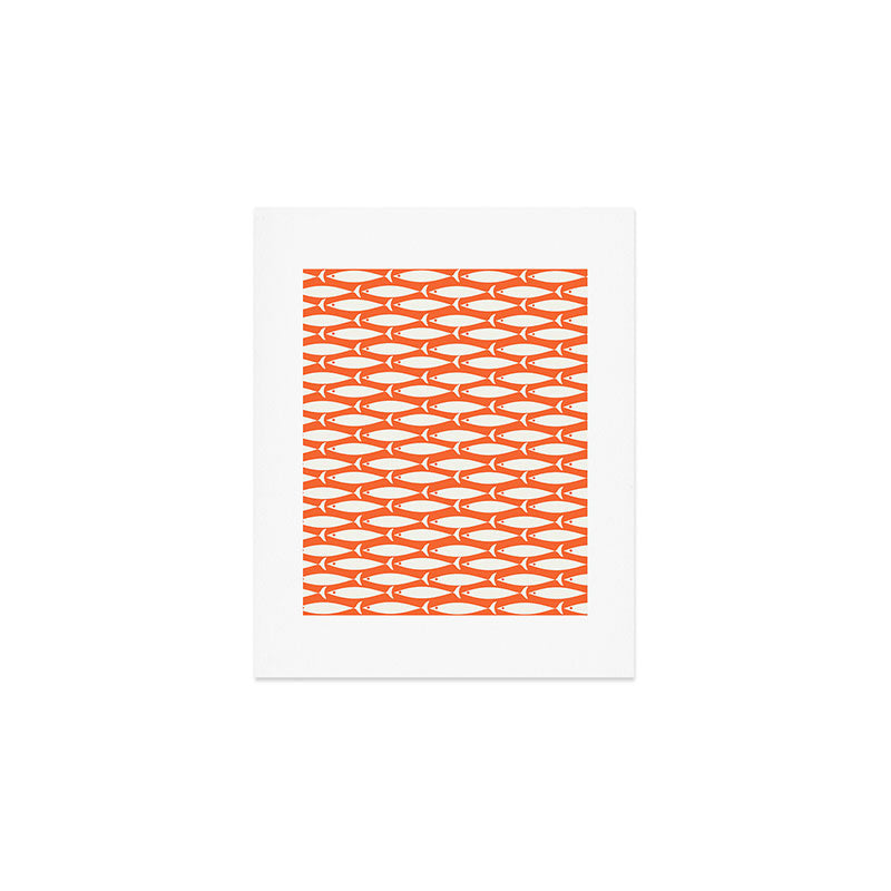 Mid Century Modern Minimalist Fish Pattern in Orange and White Art Print Gallery Image 1