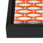 Mid Century Modern Minimalist Fish Pattern in Orange and White Framed Canvas Print Gallery Image 3