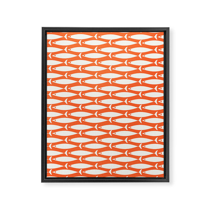 Mid Century Modern Minimalist Fish Pattern in Orange and White Framed Canvas Print Gallery Image 1