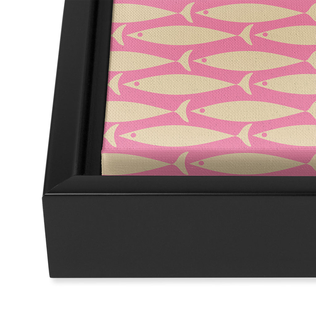 Mid Century Modern Minimalist Fish Pink Cream Pattern Framed Canvas Print Gallery Image 3