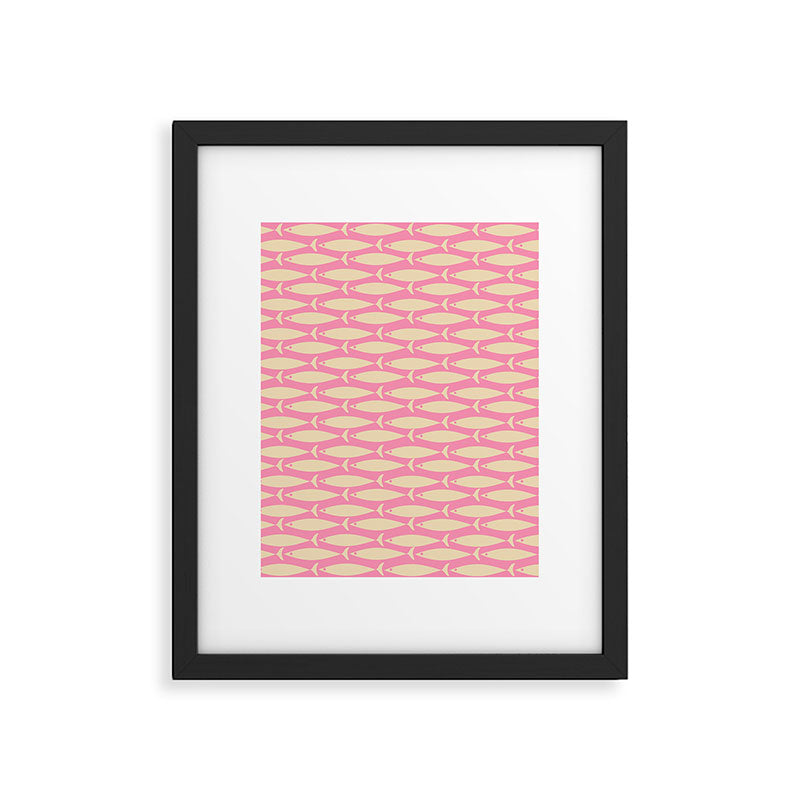 Mid Century Modern Minimalist Fish Pink Cream Pattern Framed Art Print Gallery Image 6