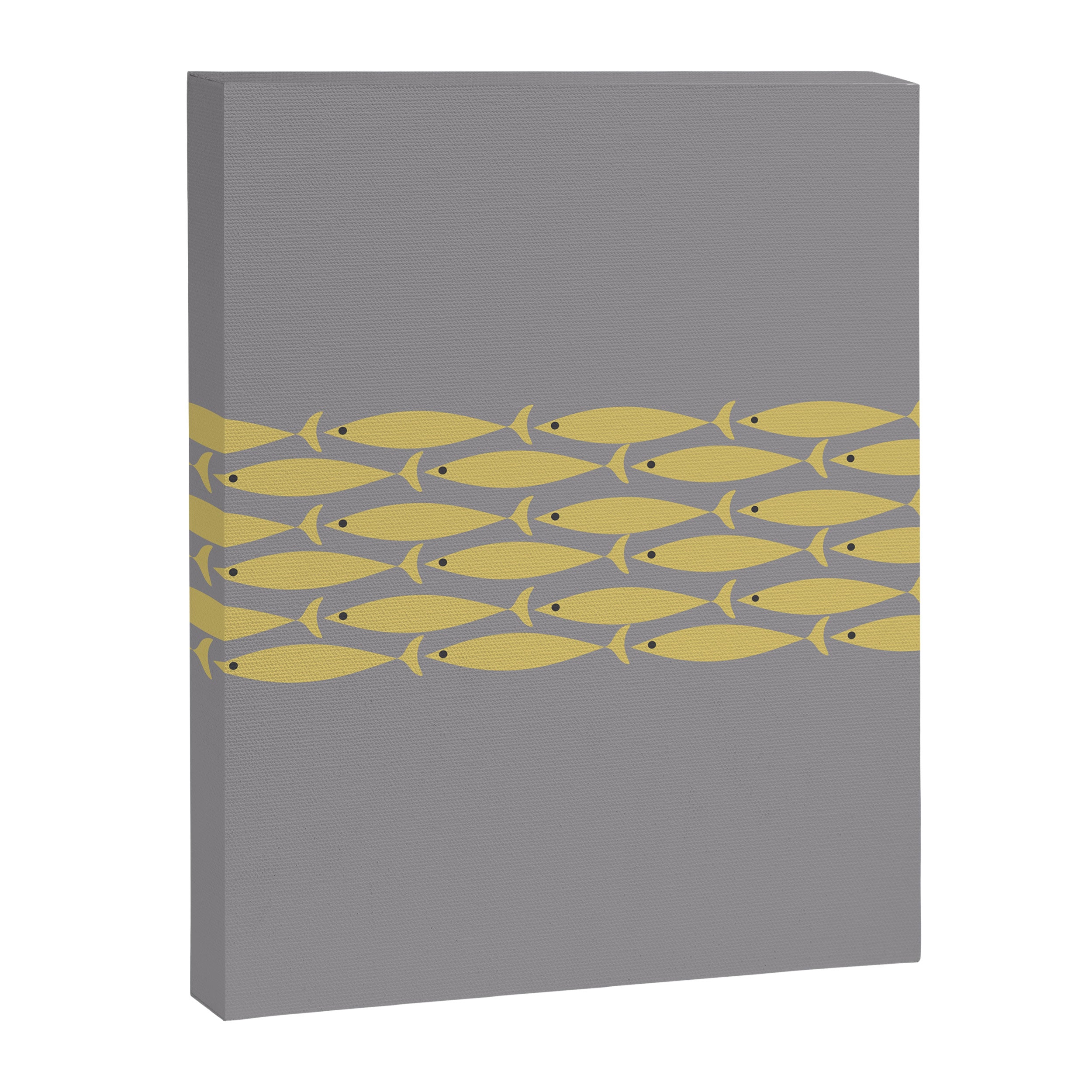 Mid Century Modern Minimalist Fish Stripe Pattern in Retro Gray and Mustard Yellow Canvas Print Gallery Image 8