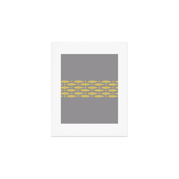 Mid Century Modern Minimalist Fish Stripe Pattern in Retro Gray and Mustard Yellow Art Print Gallery Image 1