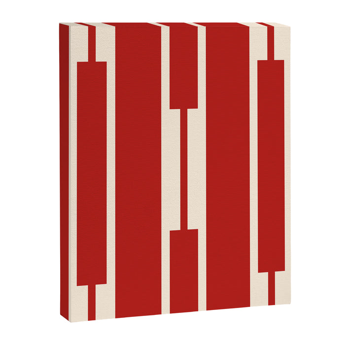 Mid Century Modern Minimalist Geo Chain Geometric Block Stripe Pattern in Red and Cream Canvas Print Gallery Image 1
