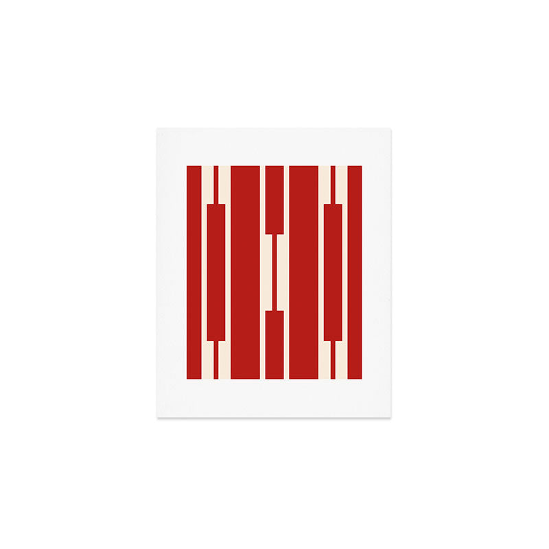 Mid Century Modern Minimalist Geo Chain Geometric Block Stripe Pattern in Red and Cream Art Print Gallery Image 1
