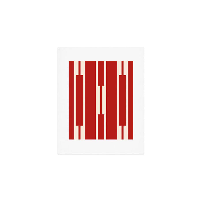 Mid Century Modern Minimalist Geo Chain Geometric Block Stripe Pattern in Red and Cream Art Print Gallery Image 1
