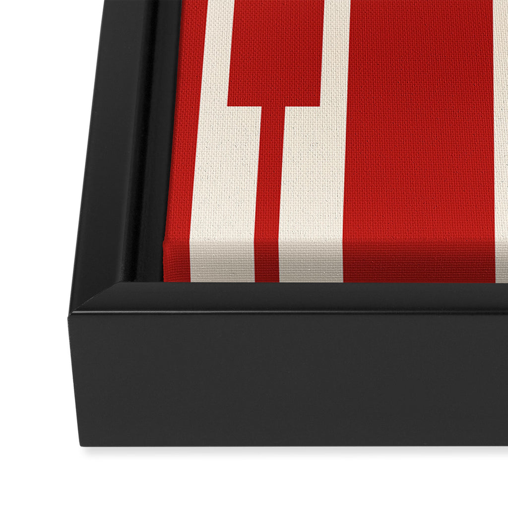 Mid Century Modern Minimalist Geo Chain Geometric Block Stripe Pattern in Red and Cream Framed Canvas Print Gallery Image 3