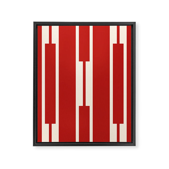 Mid Century Modern Minimalist Geo Chain Geometric Block Stripe Pattern in Red and Cream Framed Canvas Print Gallery Image 1
