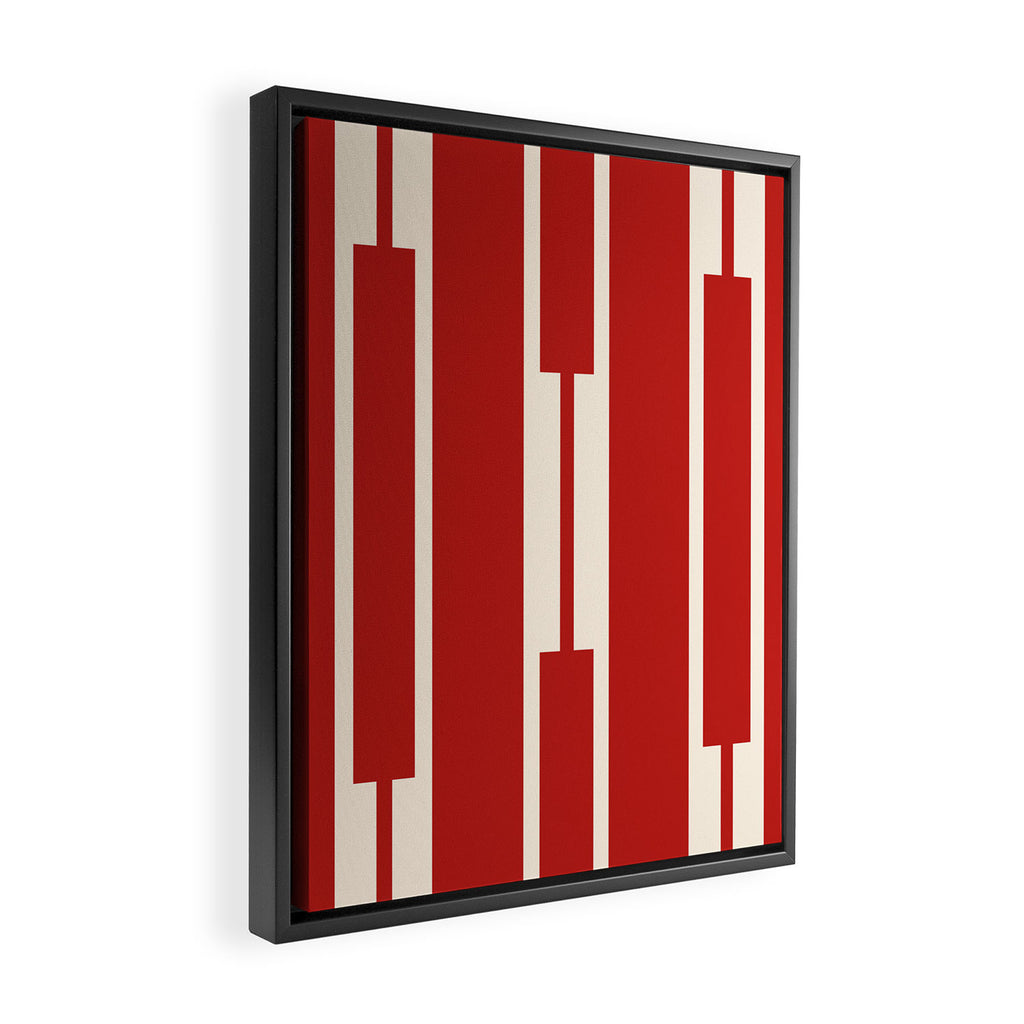 Mid Century Modern Minimalist Geo Chain Geometric Block Stripe Pattern in Red and Cream Framed Canvas Print Gallery Image 2