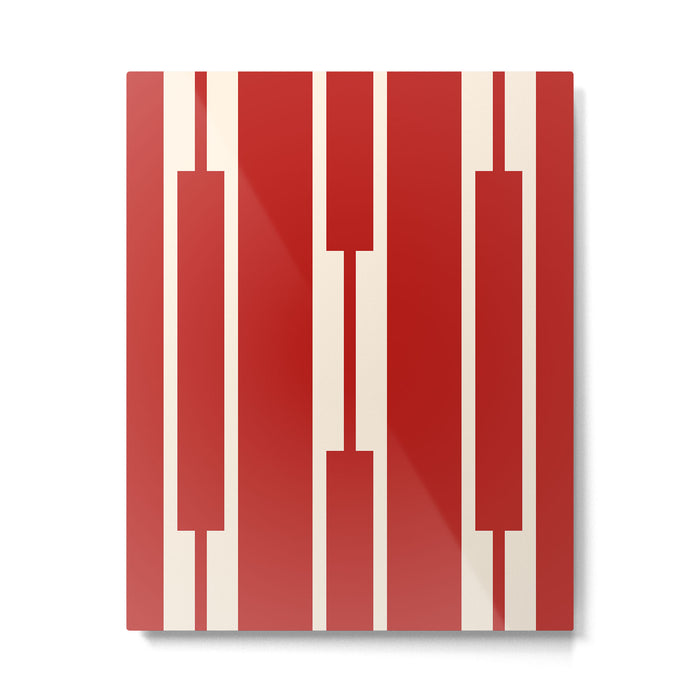 Mid Century Modern Minimalist Geo Chain Geometric Block Stripe Pattern in Red and Cream Metal Print Gallery Image 1