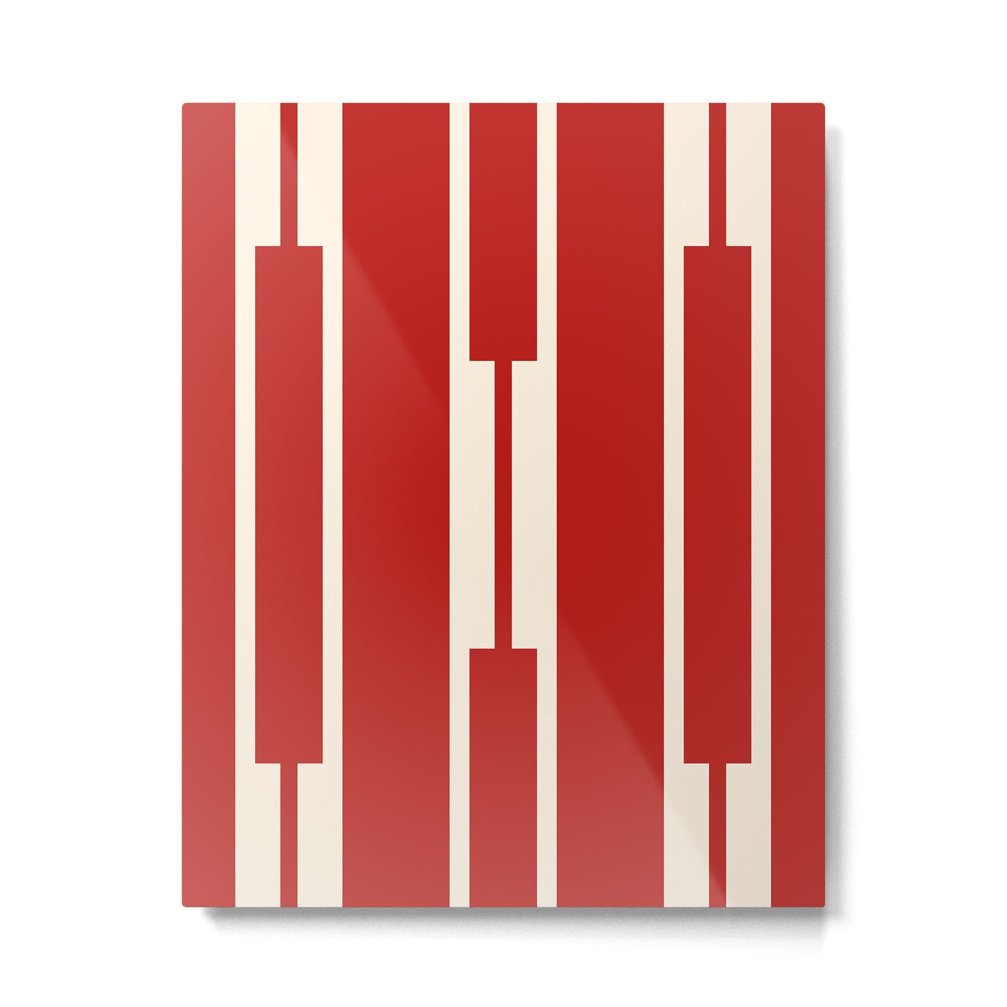 Mid Century Modern Minimalist Geo Chain Geometric Block Stripe Pattern in Red and Cream Metal Print Gallery Image 6