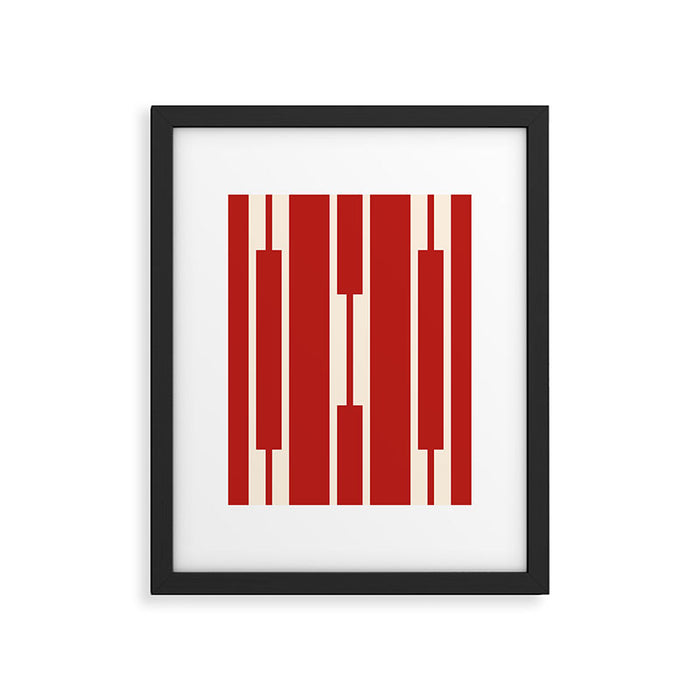 Mid Century Modern Minimalist Geo Chain Geometric Block Stripe Pattern in Red and Cream Framed Art Print Gallery Image 1