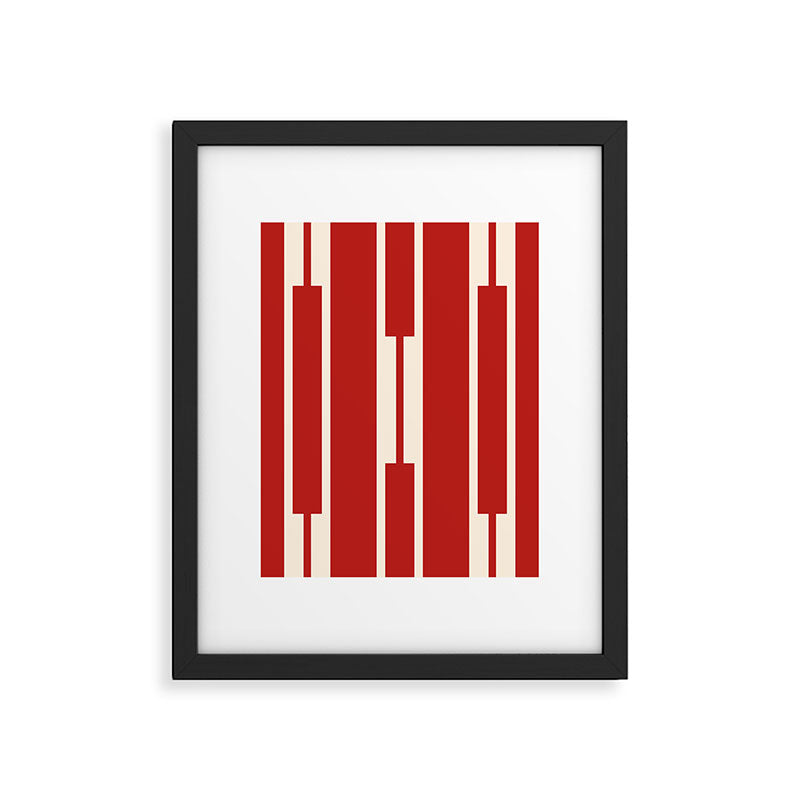 Mid Century Modern Minimalist Geo Chain Geometric Block Stripe Pattern in Red and Cream Framed Art Print Gallery Image 4