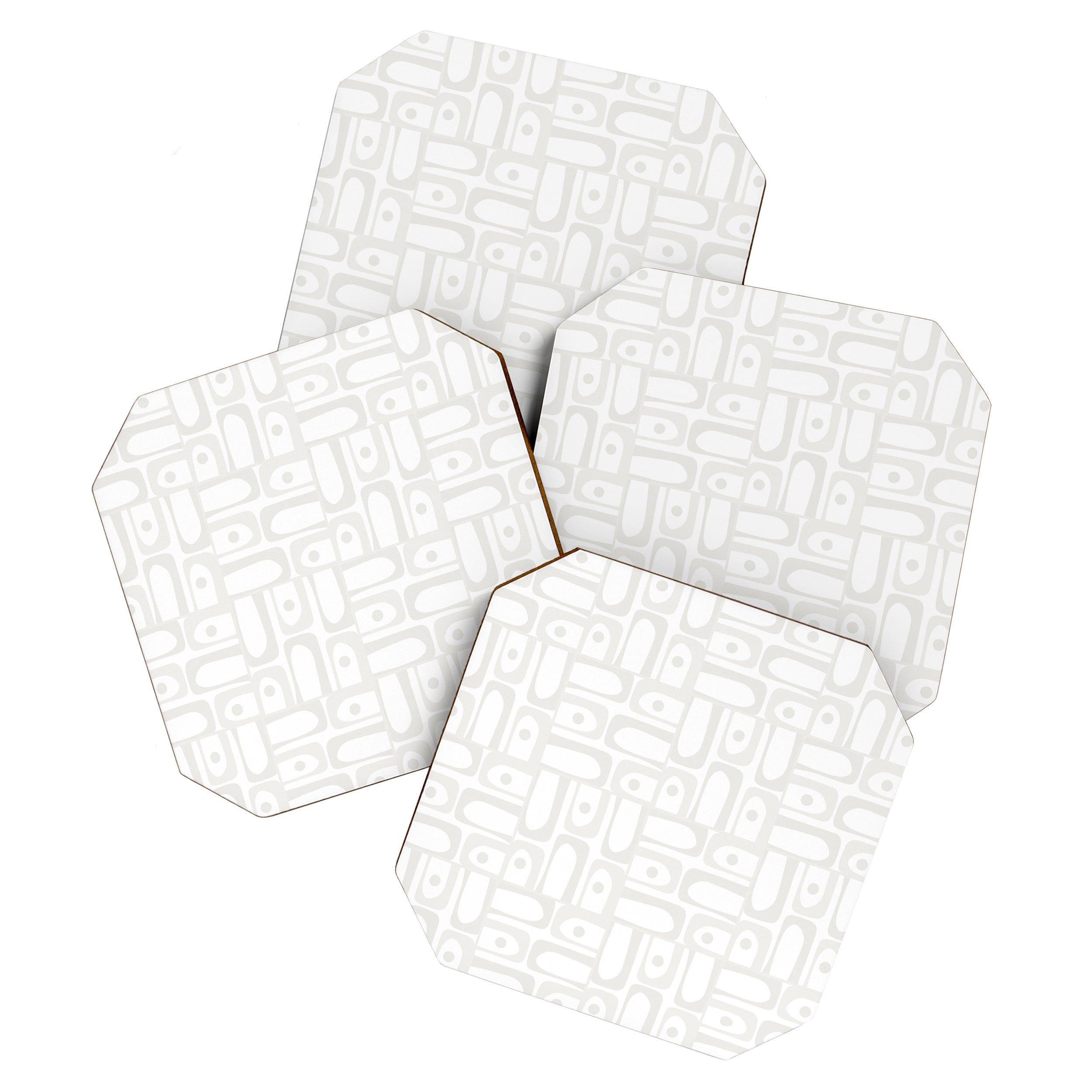 Mid Century Modern Minimalist Piquet Abstract Multi Geometric Pattern in White Tones Coaster Gallery Image 1
