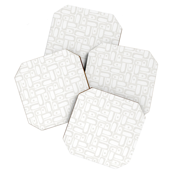 Mid Century Modern Minimalist Piquet Abstract Multi Geometric Pattern in White Tones Coaster Gallery Image 1