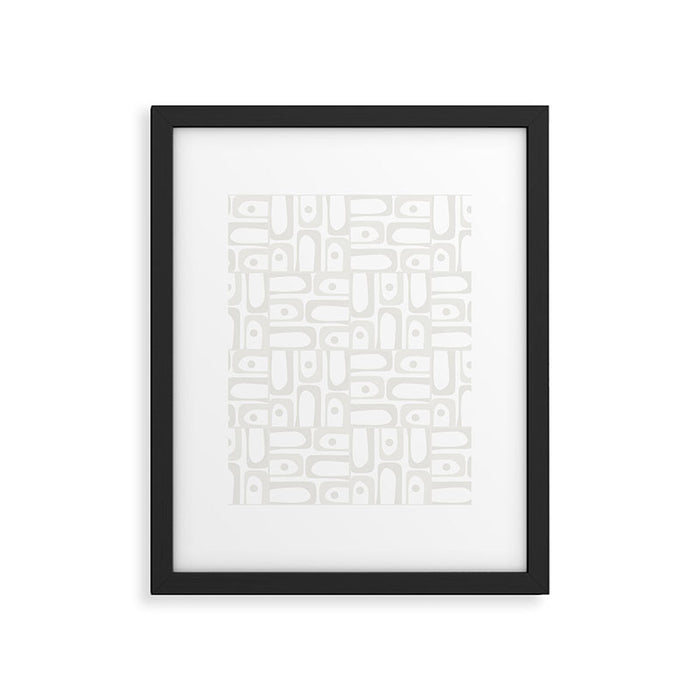 Mid Century Modern Minimalist Piquet Abstract Multi Geometric Pattern in White Tones Framed Art Print Gallery Image 1