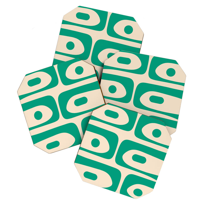 Mid Century Modern Minimalist Retro Abstract Piquet Pattern in Jade Green Coaster Gallery Image 1