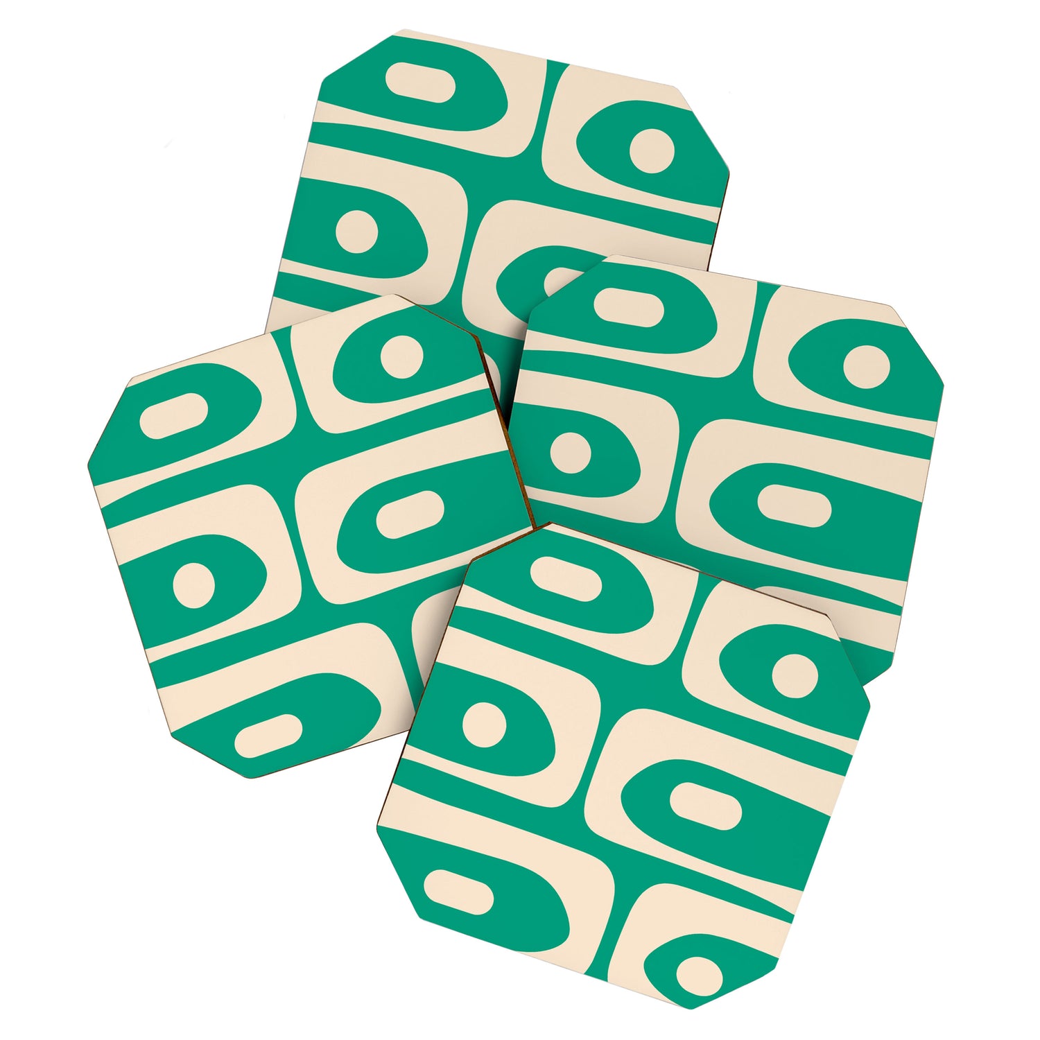 Mid Century Modern Minimalist Retro Abstract Piquet Pattern Jade Green Coaster Gallery Image 1