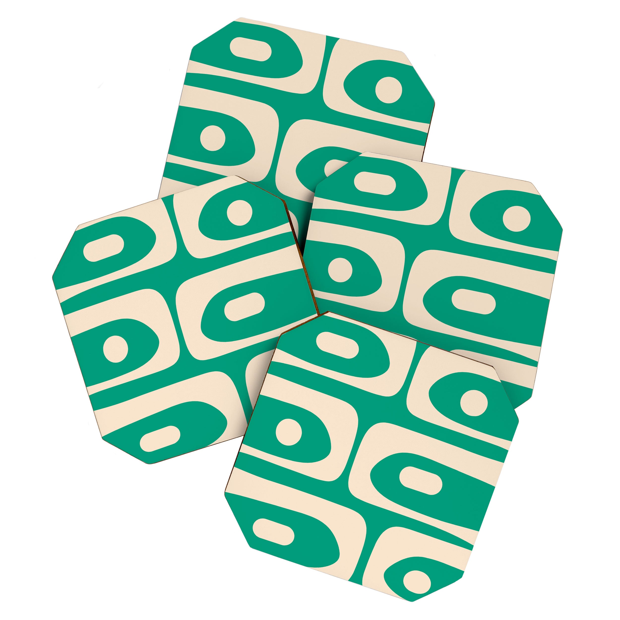 Mid Century Modern Minimalist Retro Abstract Piquet Pattern Jade Green Coaster Gallery Image 1