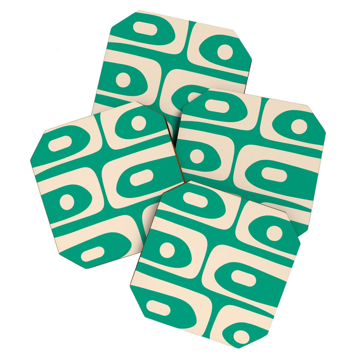 Mid Century Modern Minimalist Retro Abstract Piquet Pattern Jade Green Coaster Gallery Image 1