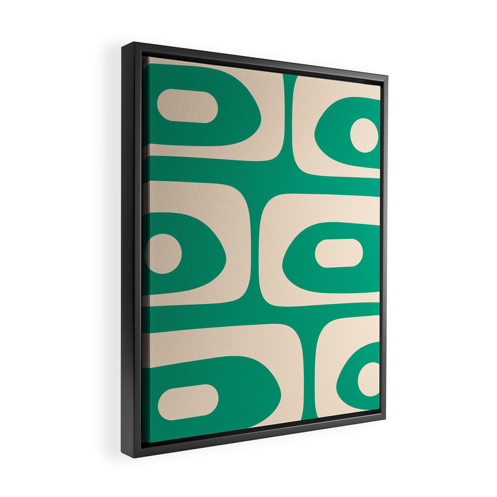 Mid Century Modern Minimalist Retro Abstract Piquet Pattern Jade Green Framed Canvas Print Gallery Image 2