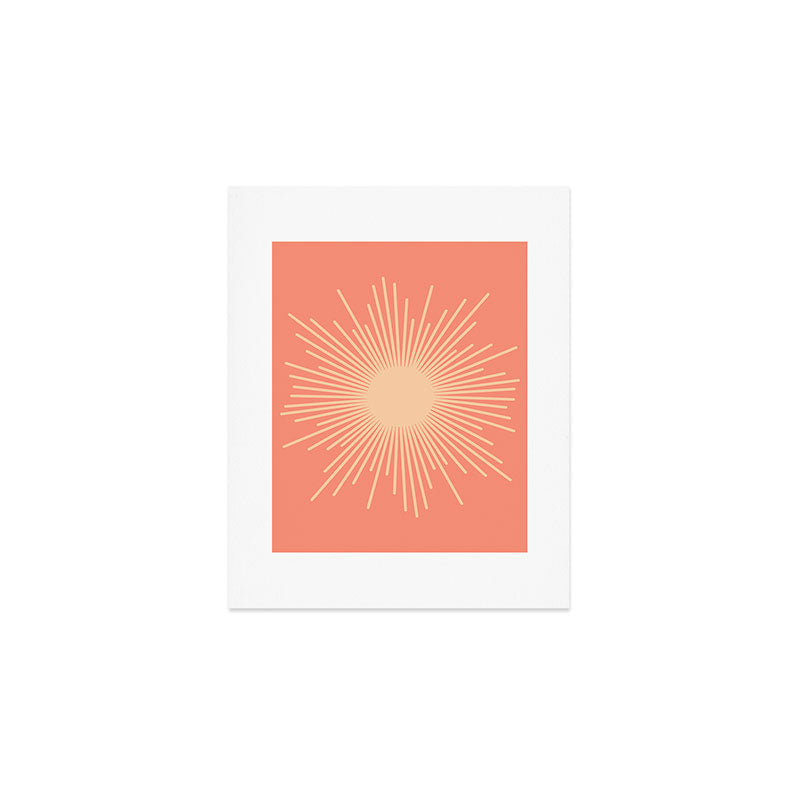 Mid Century Modern Minimalist Sunburst in Salmon Blush Pink and Cream Art Print Gallery Image 1