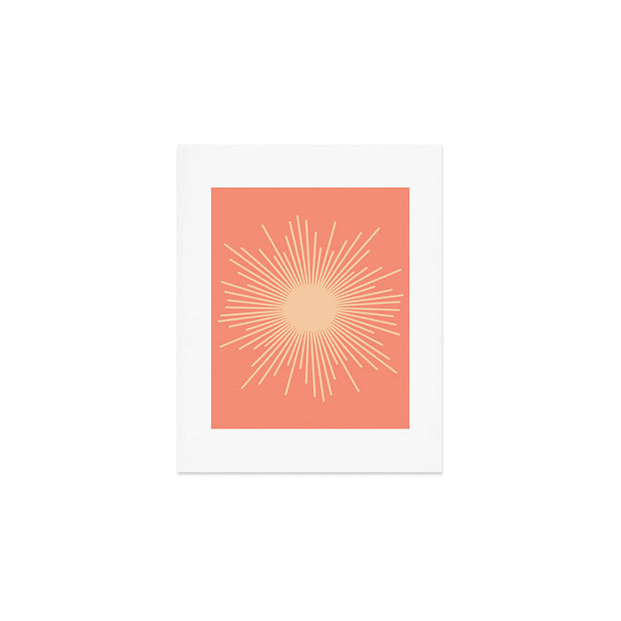 Mid Century Modern Minimalist Sunburst in Salmon Blush Pink and Cream Art Print Gallery Image 1