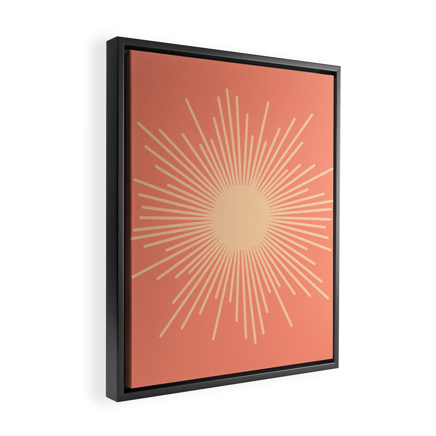 Mid Century Modern Minimalist Sunburst in Salmon Blush Pink and Cream Framed Canvas Print Gallery Image 2