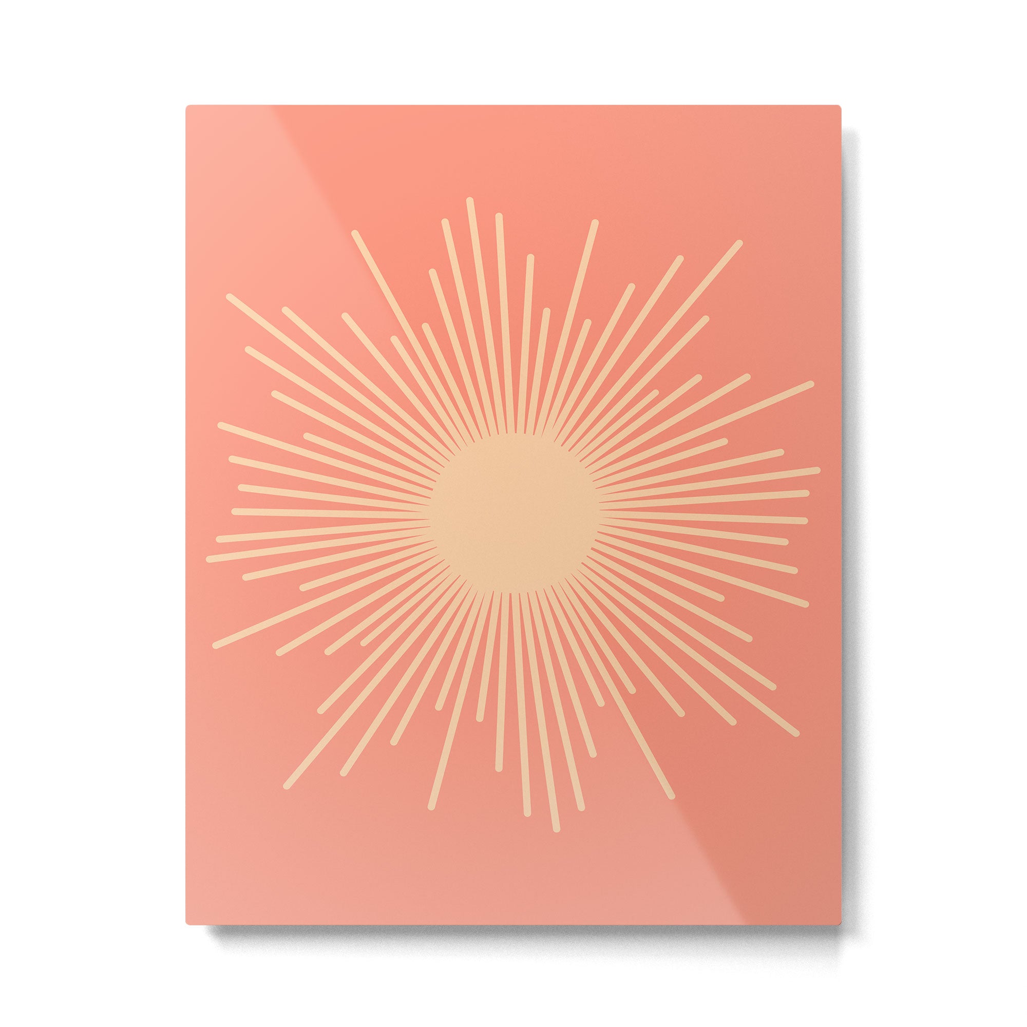 Mid Century Modern Minimalist Sunburst in Salmon Blush Pink and Cream Metal Print Gallery Image 6