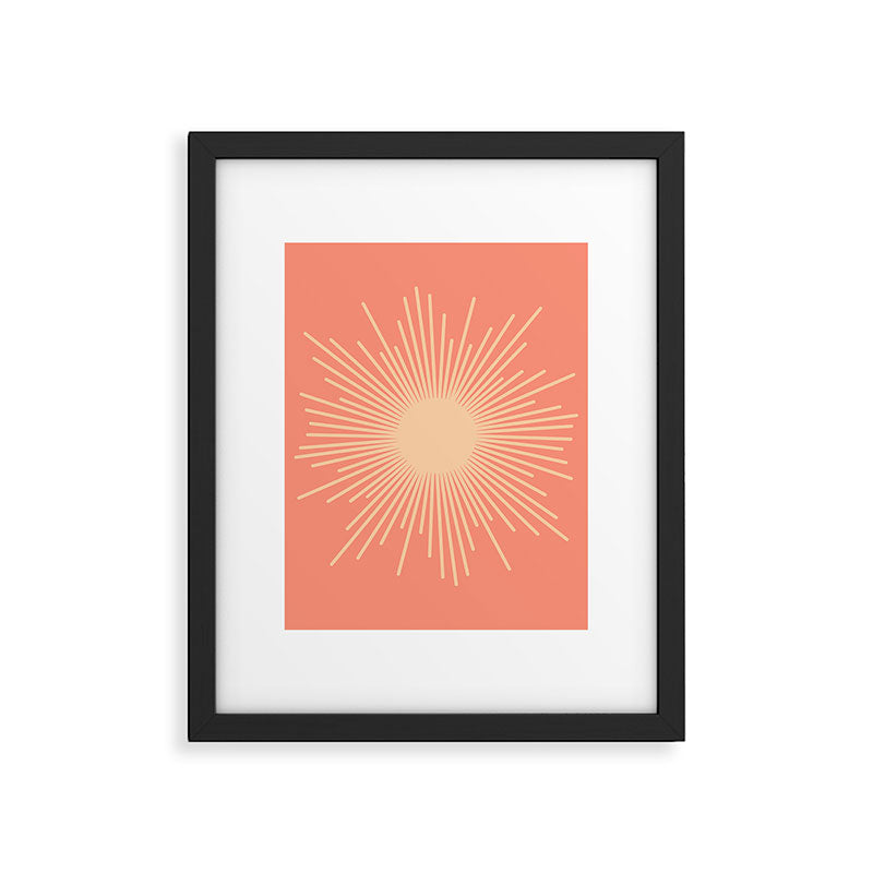 Mid Century Modern Minimalist Sunburst in Salmon Blush Pink and Cream Framed Art Print Gallery Image 6