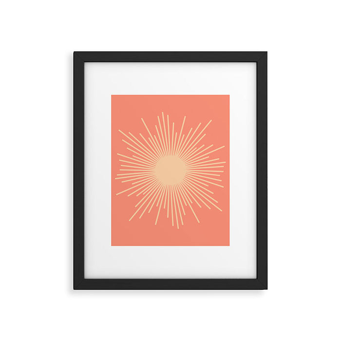 Mid Century Modern Minimalist Sunburst in Salmon Blush Pink and Cream Framed Art Print Gallery Image 1
