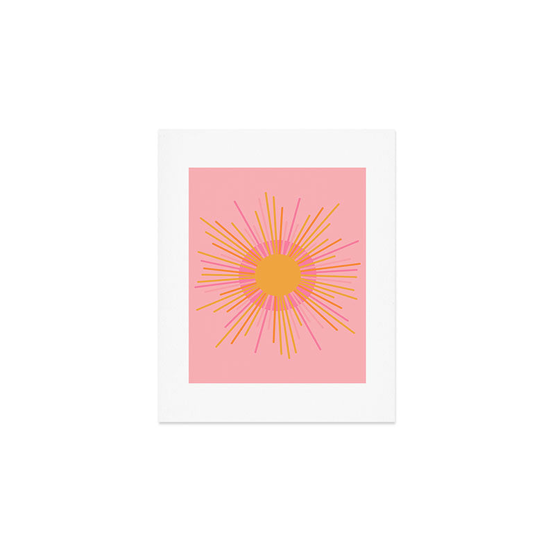 Mid Century Modern Minimalist Sunburst Retro Sun Pink Orange Mustard Yellow Art Print Gallery Image 1
