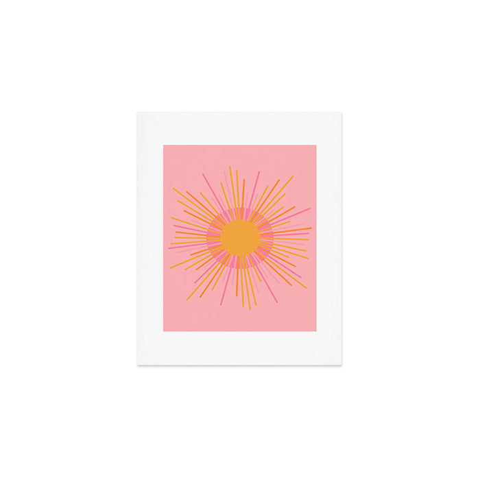 Mid Century Modern Minimalist Sunburst Retro Sun Pink Orange Mustard Yellow Art Print Gallery Image 1
