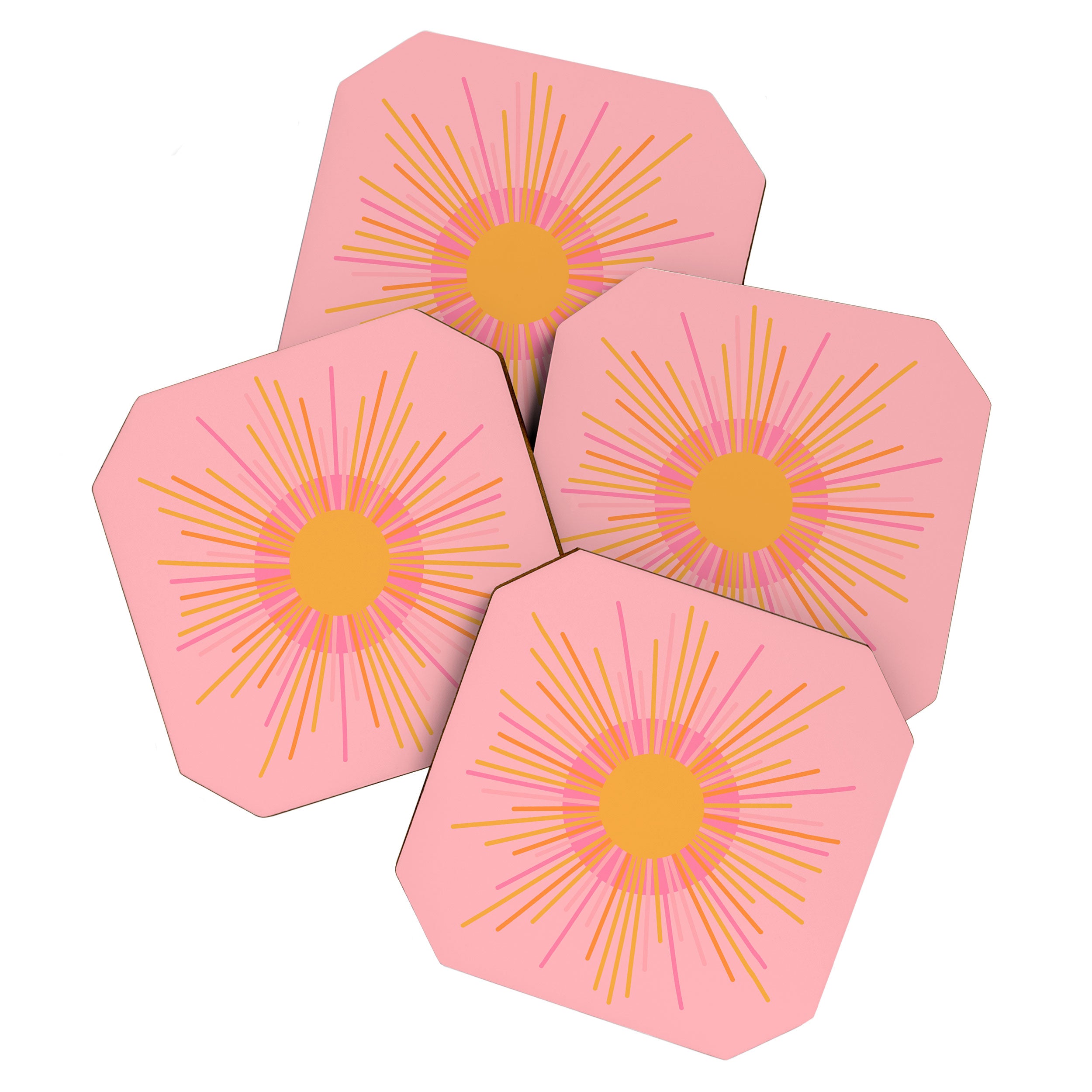 Mid Century Modern Minimalist Sunburst Retro Sun Pink Orange Mustard Yellow Coaster Gallery Image 1