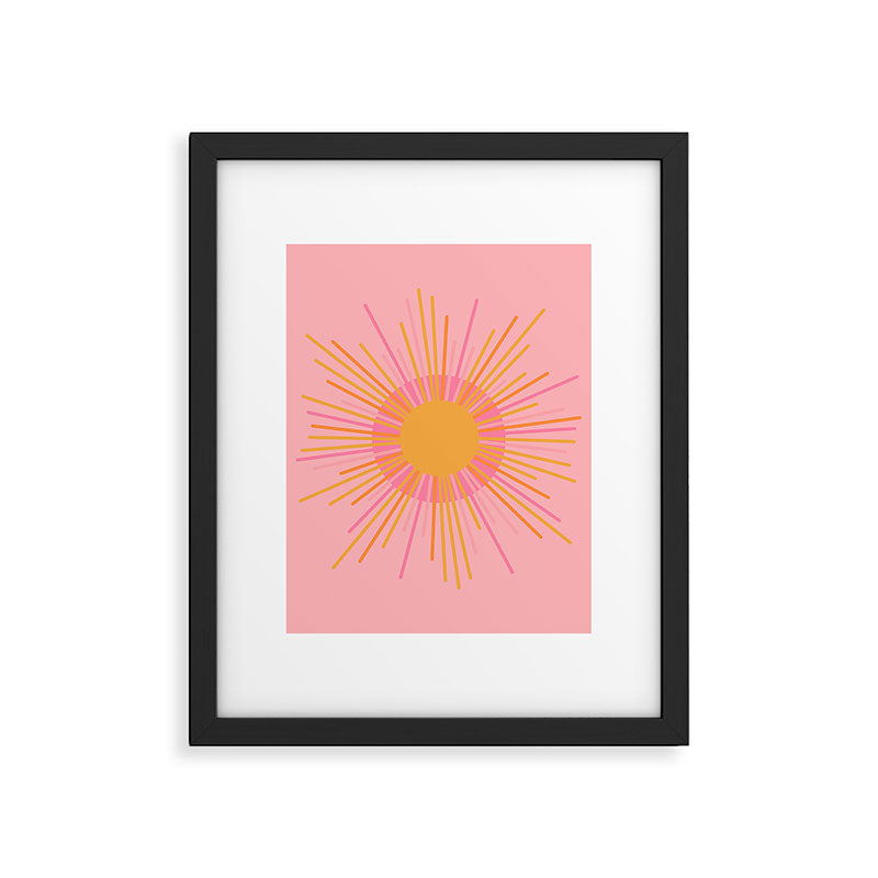 Mid Century Modern Minimalist Sunburst Retro Sun Pink Orange Mustard Yellow Framed Art Print Gallery Image 6