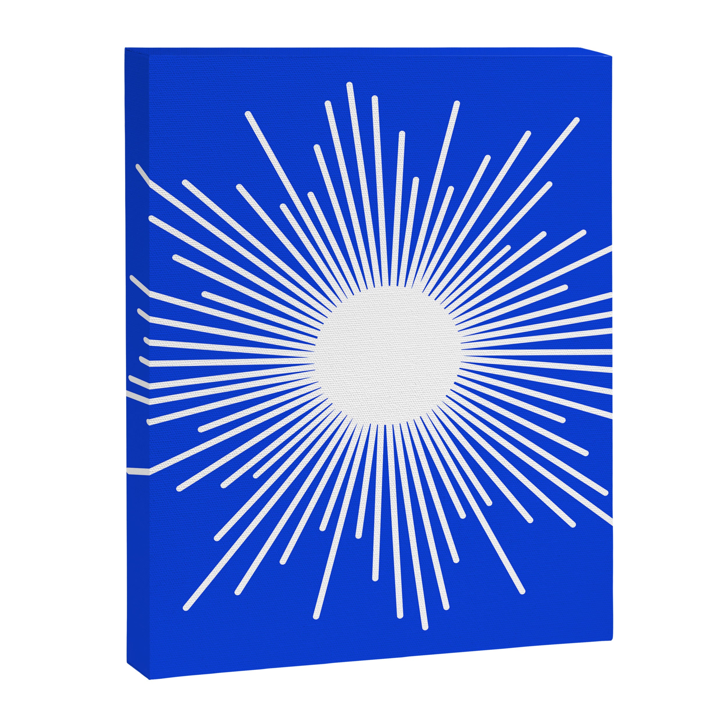 Mid Century Modern Minimalist Sunburst Retro Sun Royal Blue and White Canvas Print Gallery Image 8